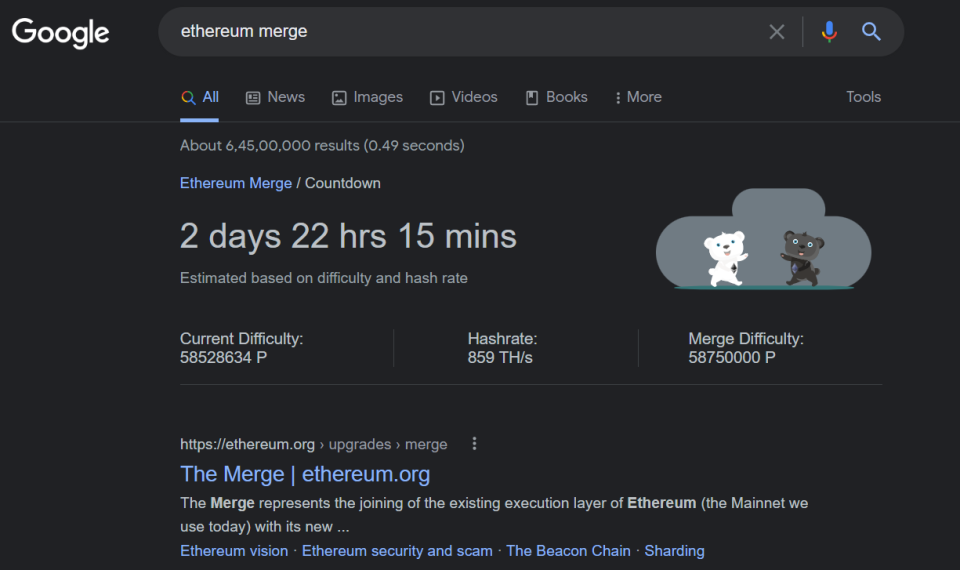 Google Introduces Ethereum Merge Countdown Timer