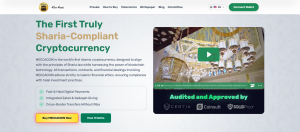 Alt text: MECCACOIN halal cryptocurrency presale logo with Islamic finance symbolism and blockchain technology integration