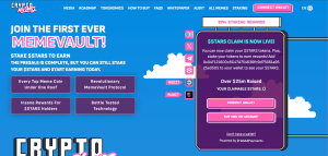 Crypto All-Stars MemeVault logo with multi-chain meme coin staking protocol and STARS token ecosystem graphics